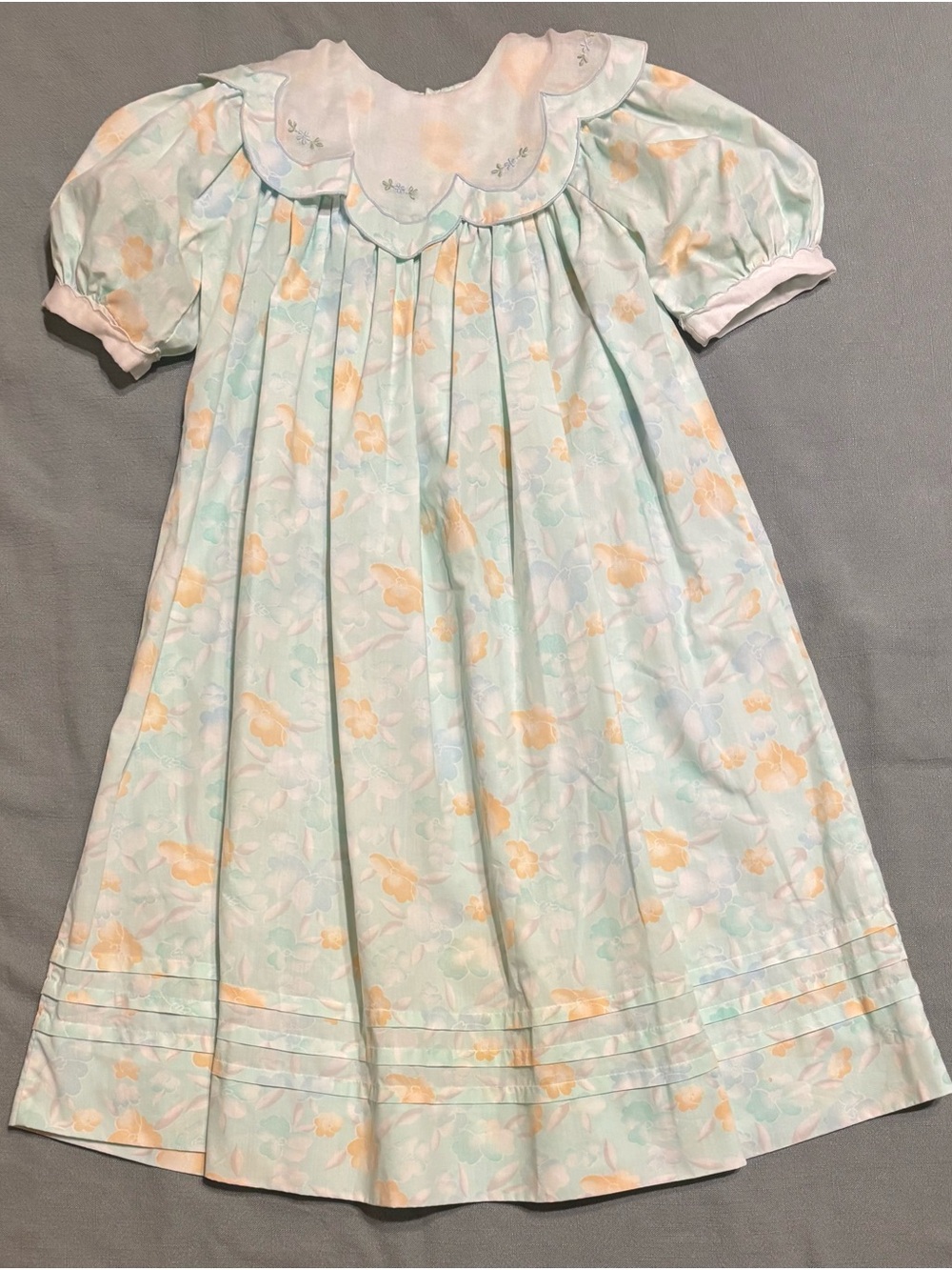 Vintage (1980s) Sophie Dess Creations Paris Mint Floral Pintuck Dress